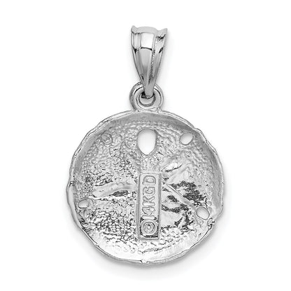 14k White Gold Brushed Diamond-cut Sand Dollar Pendant