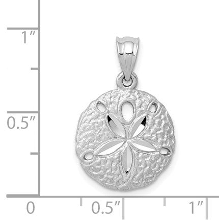 14k White Gold Brushed Diamond-cut Sand Dollar Pendant