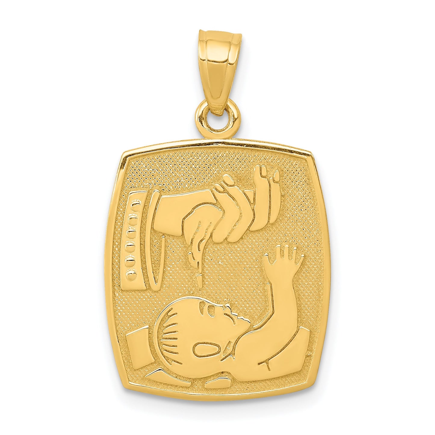 14K Satin and Polished Baptism Rectangular Pendant