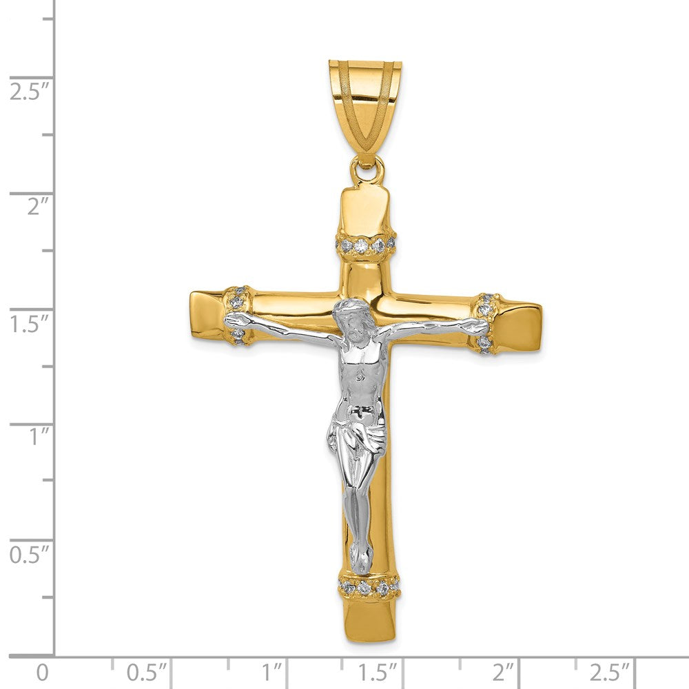 14k Two-tone CZ Crucifix Pendant