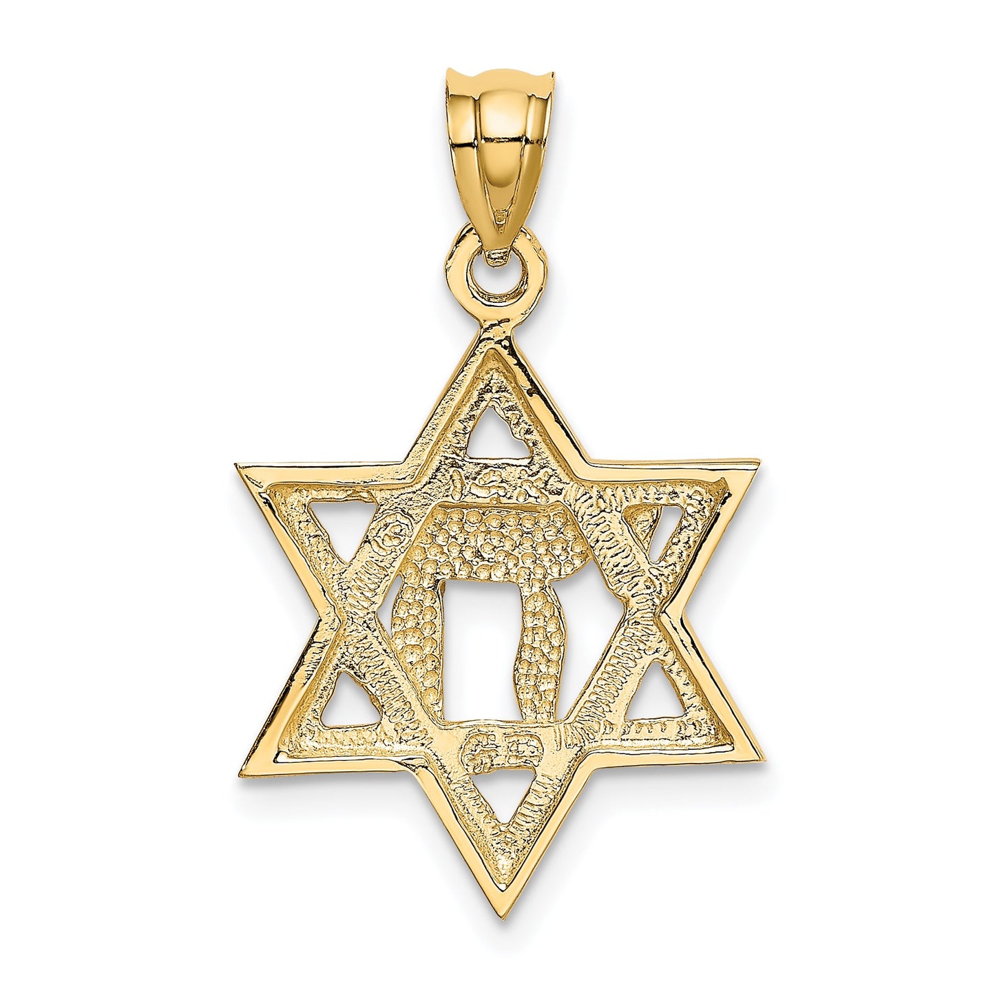14k Solid Polished Chai in Star of David Charm