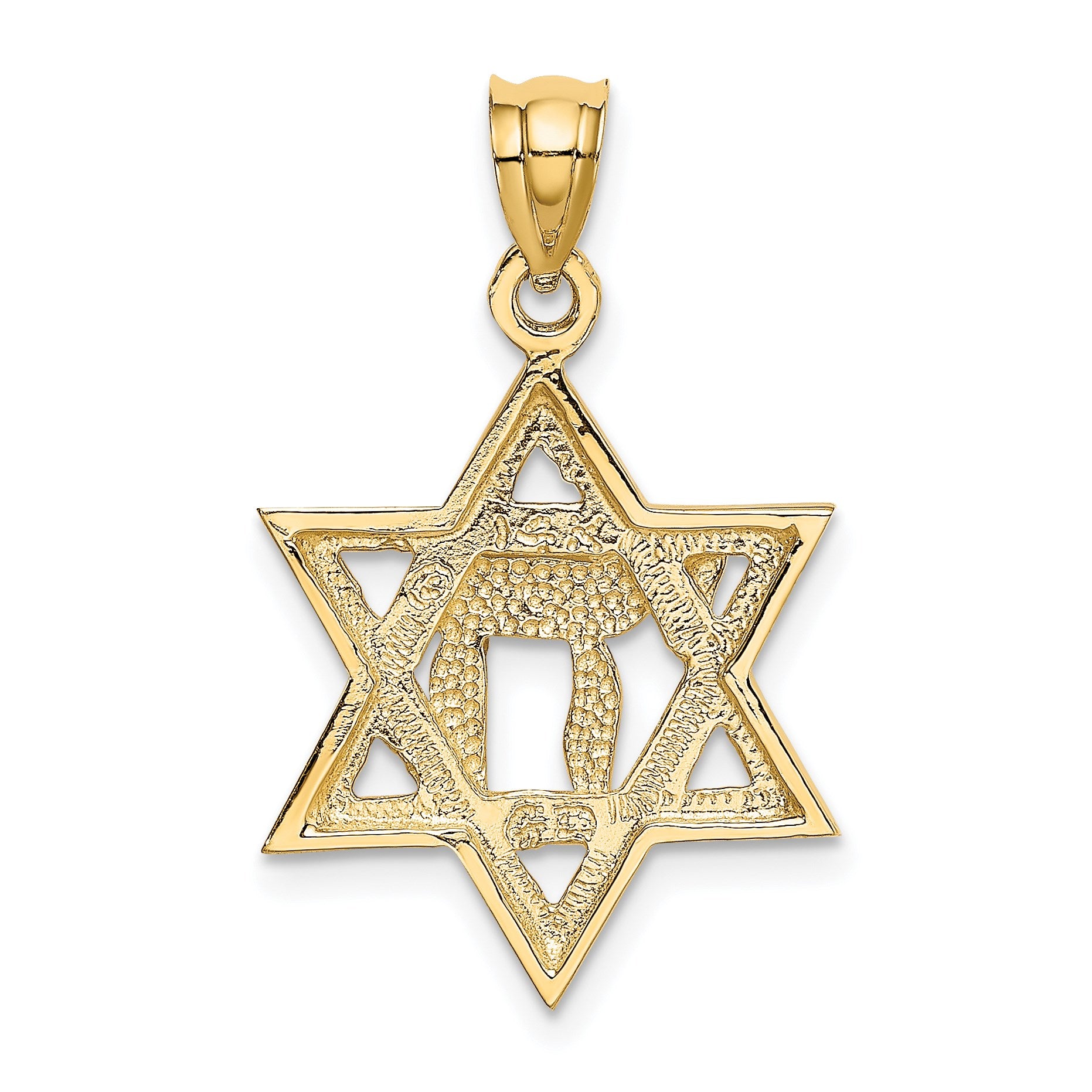 14k Solid Polished Chai in Star of David Charm