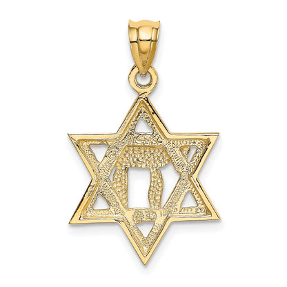 14k Solid Polished Chai in Star of David Charm