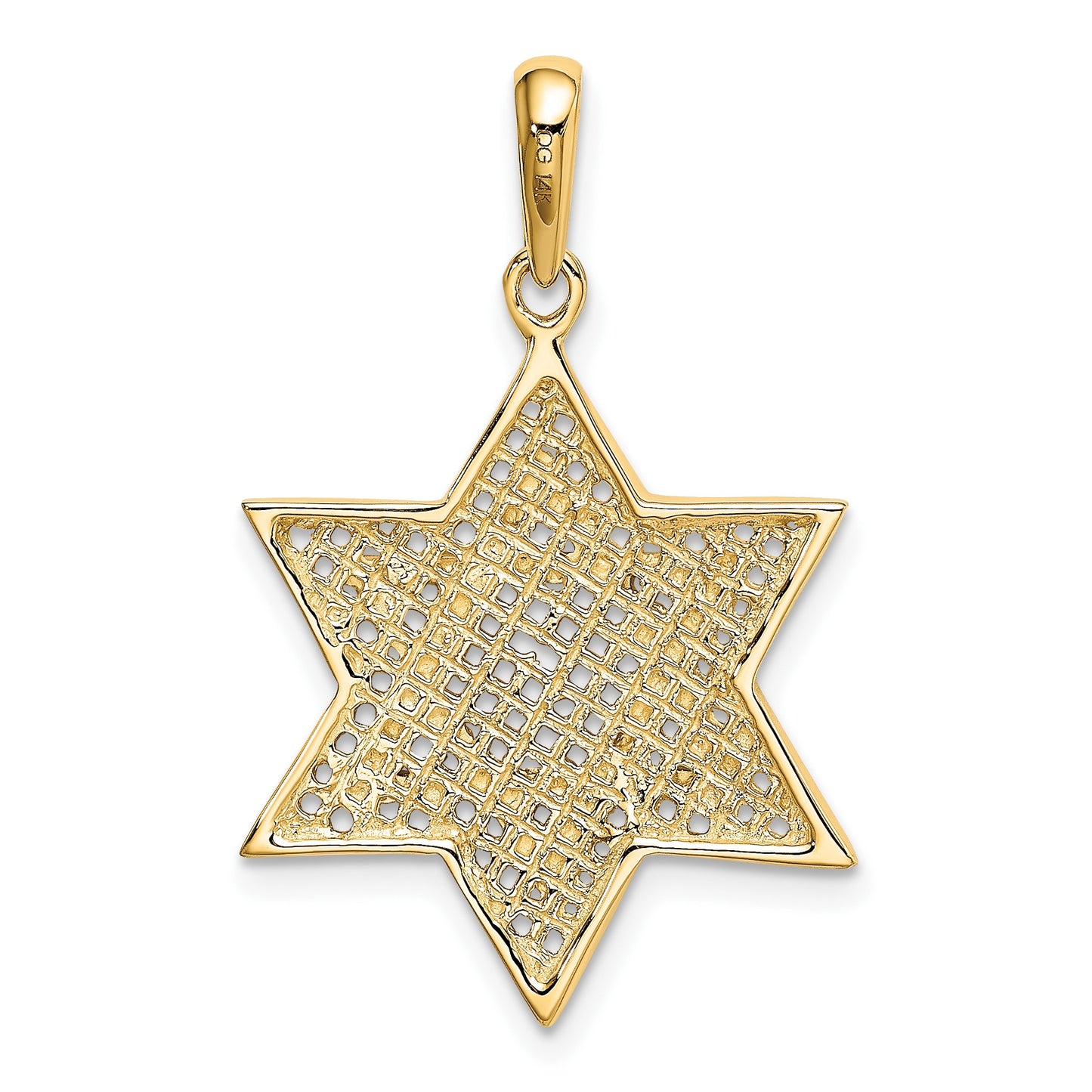 14K and White Rhodium Solid Mesh Star Of David Charm