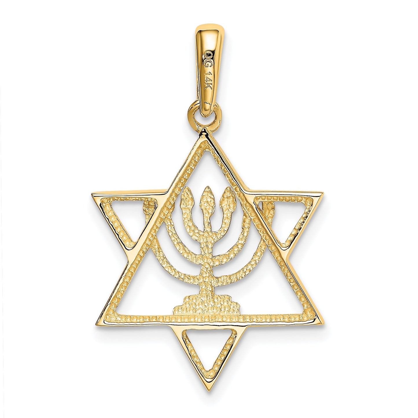 14K and White Rhodium Solid Menorah In Star Of David Charm