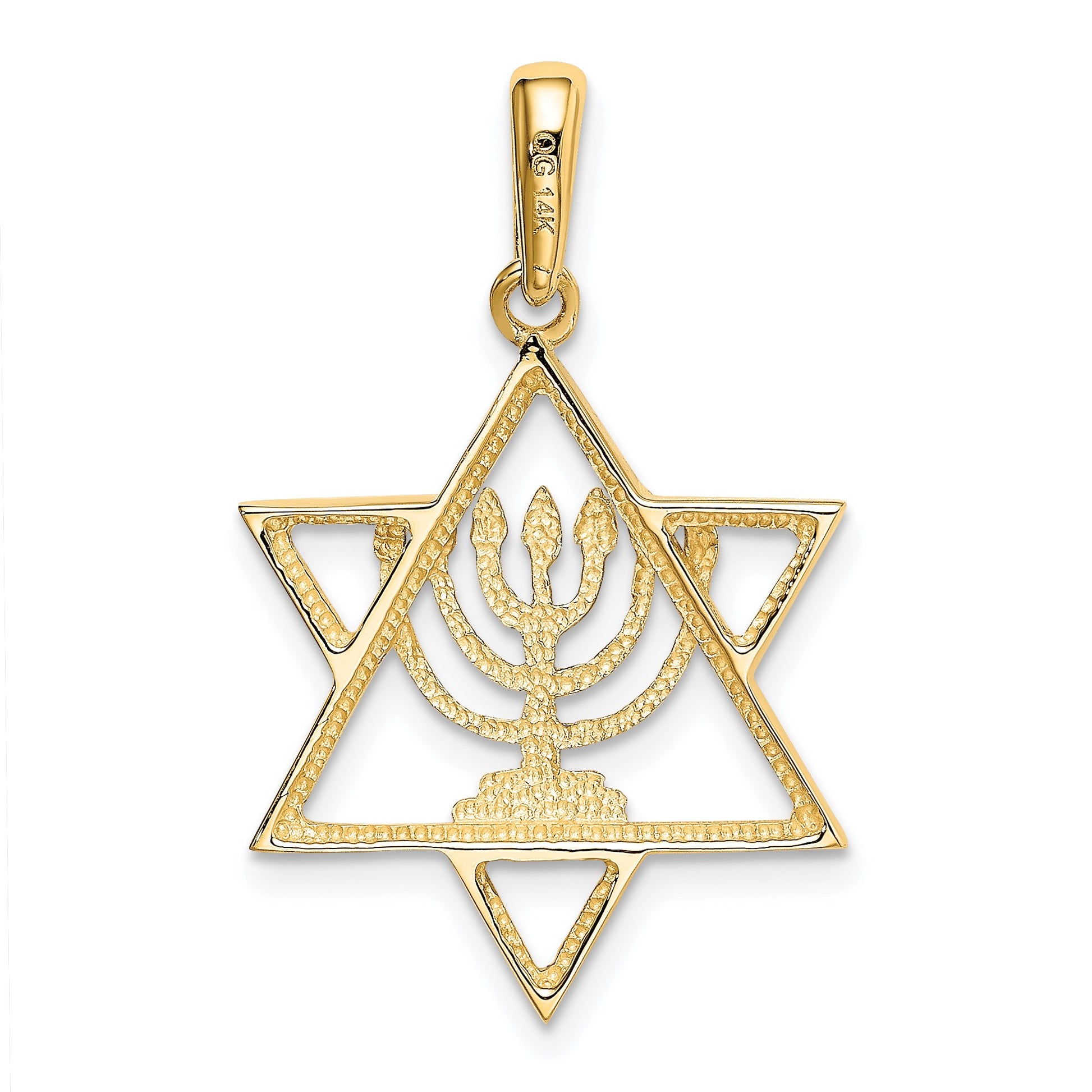14K and White Rhodium Solid Menorah In Star Of David Charm
