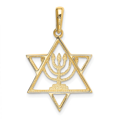 14K and White Rhodium Solid Menorah In Star Of David Charm