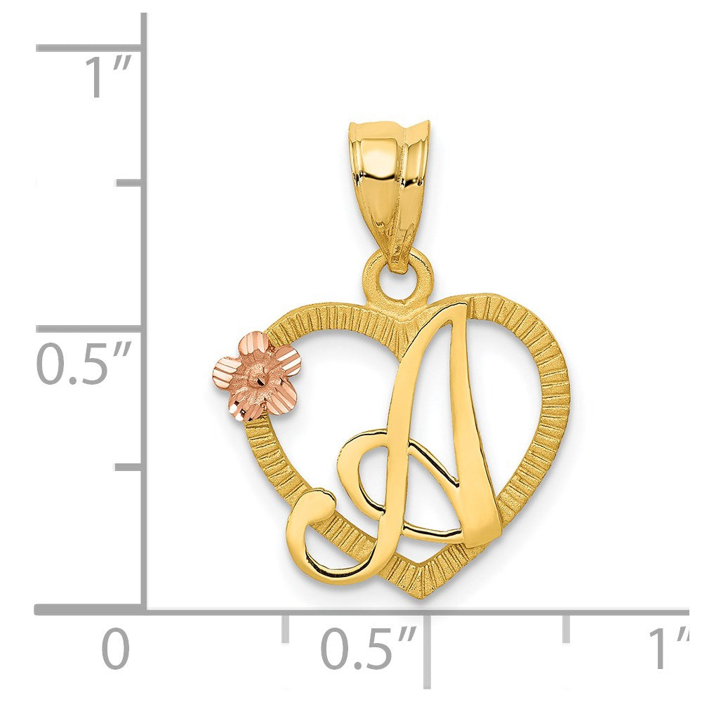 14k Two-Tone Heart Letter A  Initial Pendant