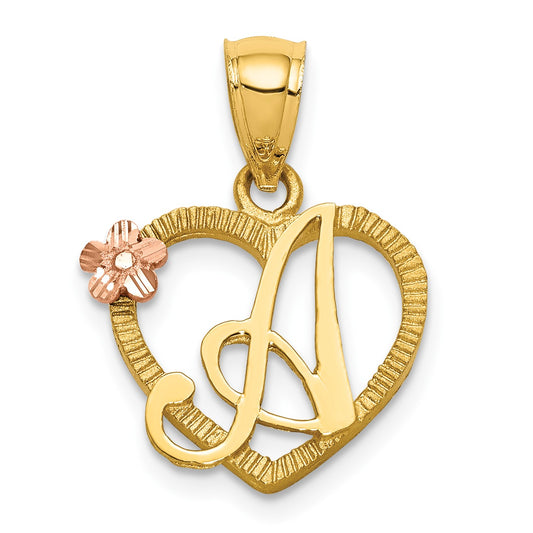 14k Two-Tone Heart Letter A  Initial Pendant