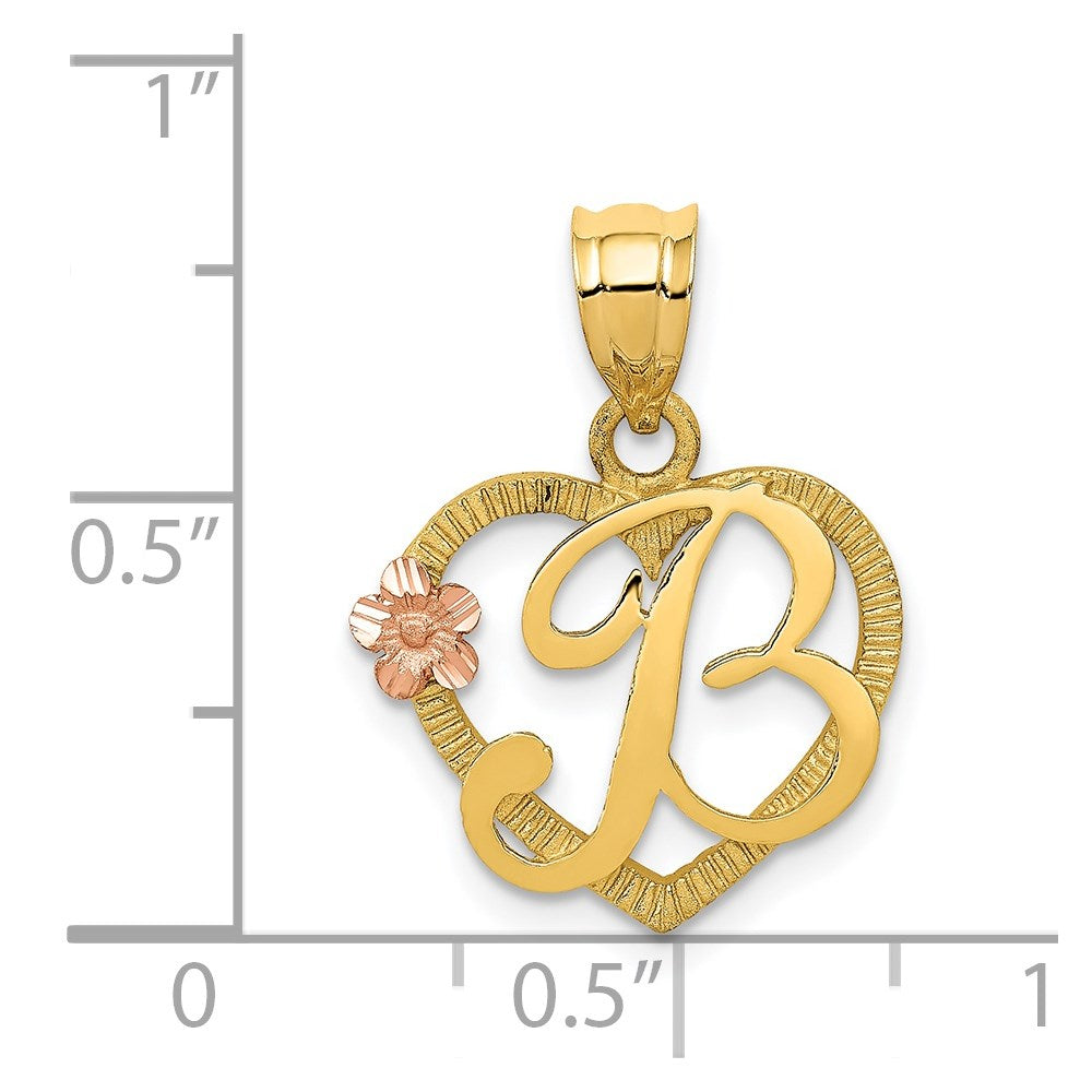 14k Two-Tone Heart Letter B  Initial Pendant