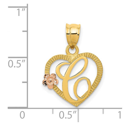 14k Two-Tone Heart Letter C  Initial Pendant