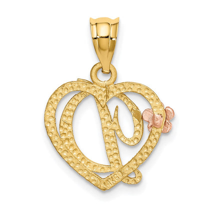 14k Two-Tone Heart Letter D  Initial Pendant