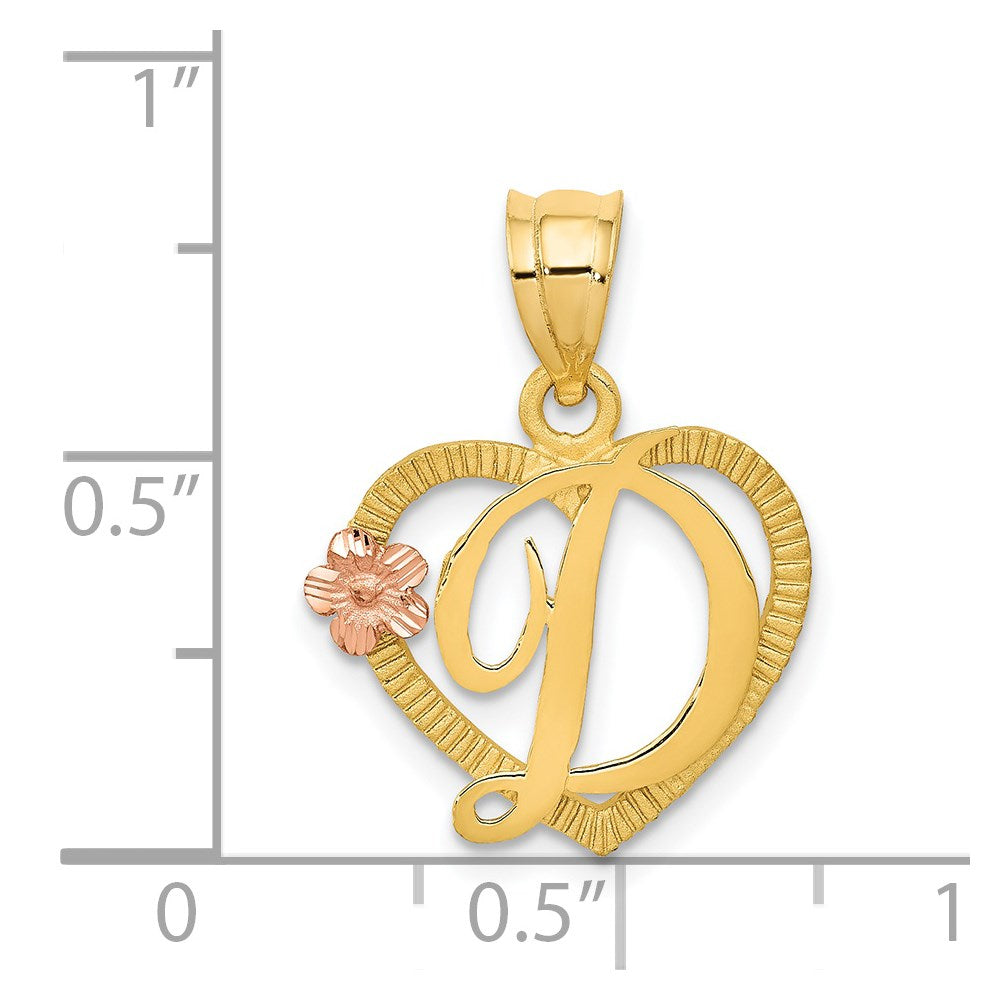 14k Two-Tone Heart Letter D  Initial Pendant