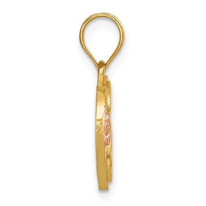 14k Two-Tone Heart Letter E  Initial Pendant