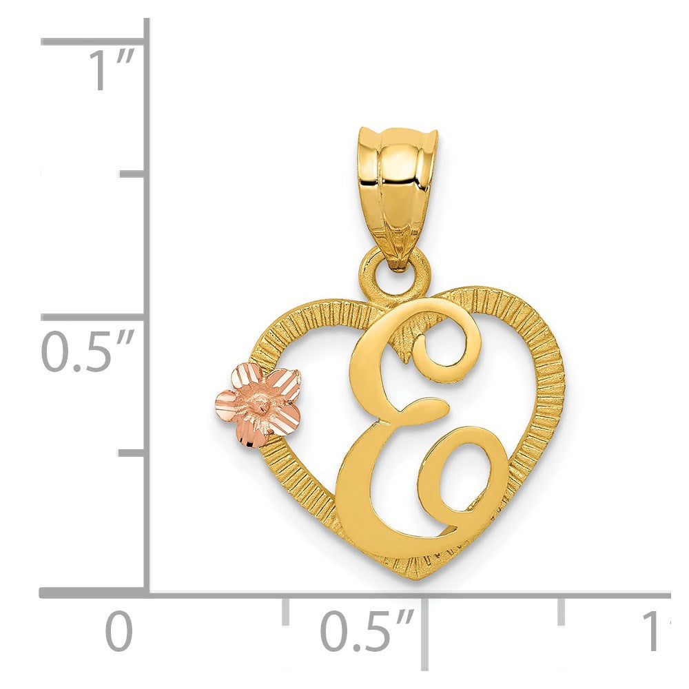 14k Two-Tone Heart Letter E  Initial Pendant