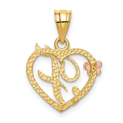 14k Two-Tone Heart Letter F  Initial Pendant