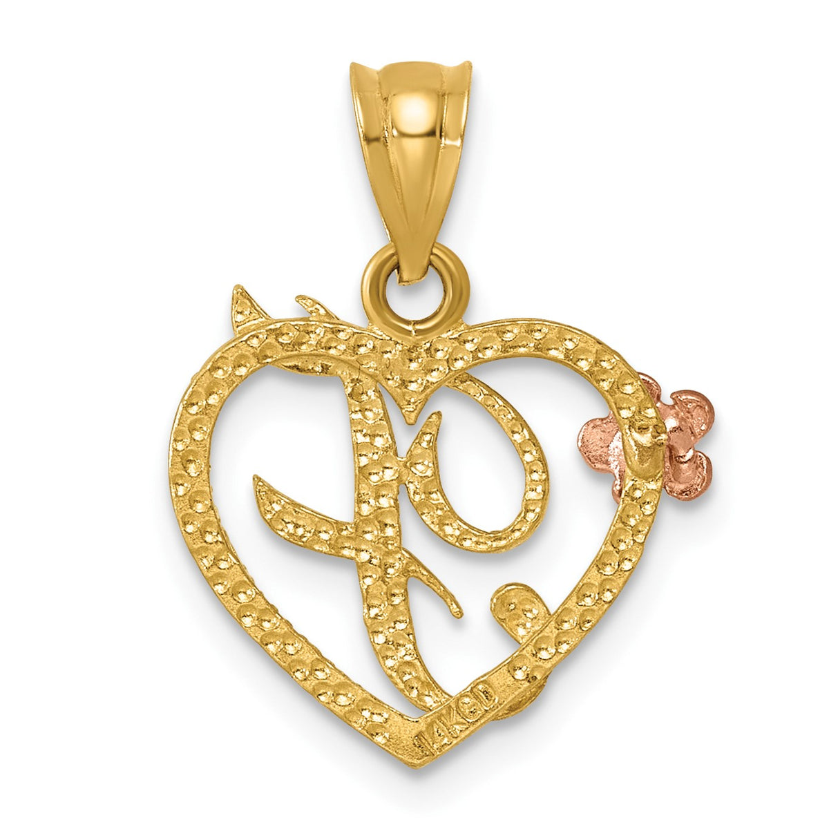 14k Two-Tone Heart Letter F  Initial Pendant