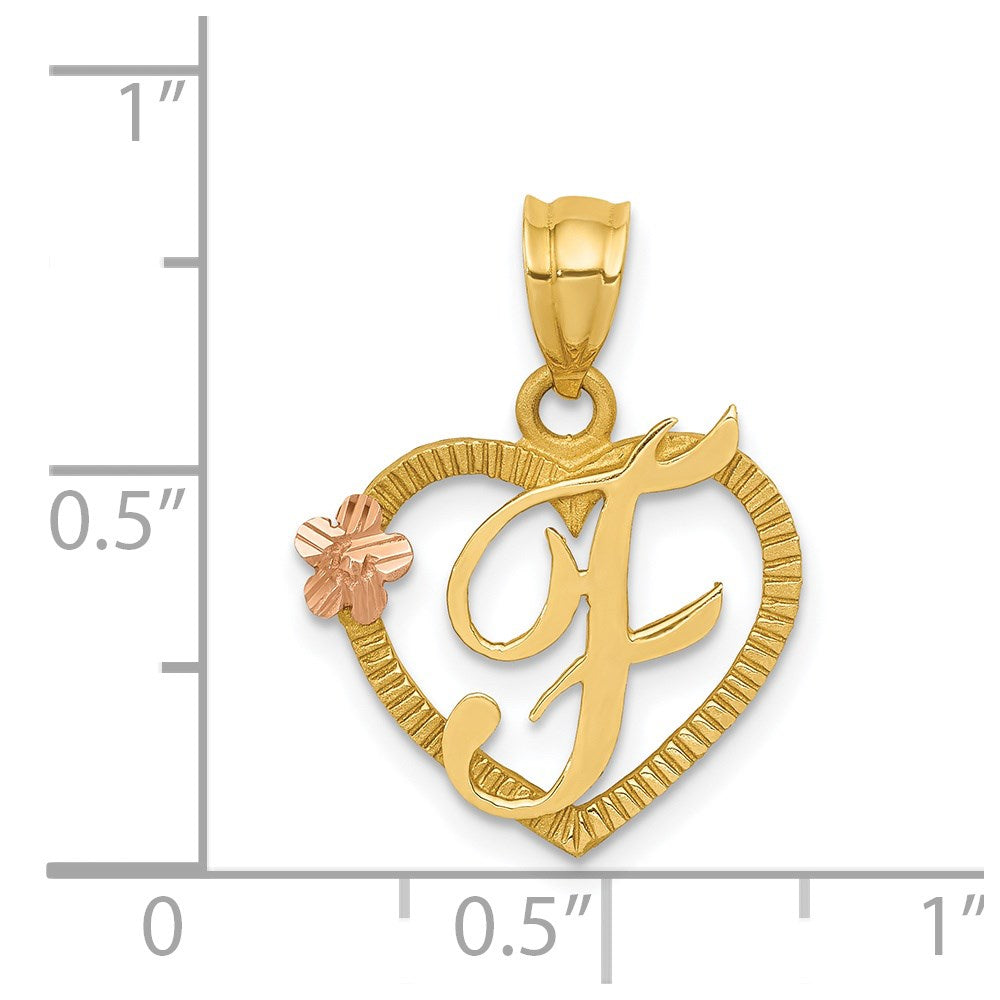 14k Two-Tone Heart Letter F  Initial Pendant