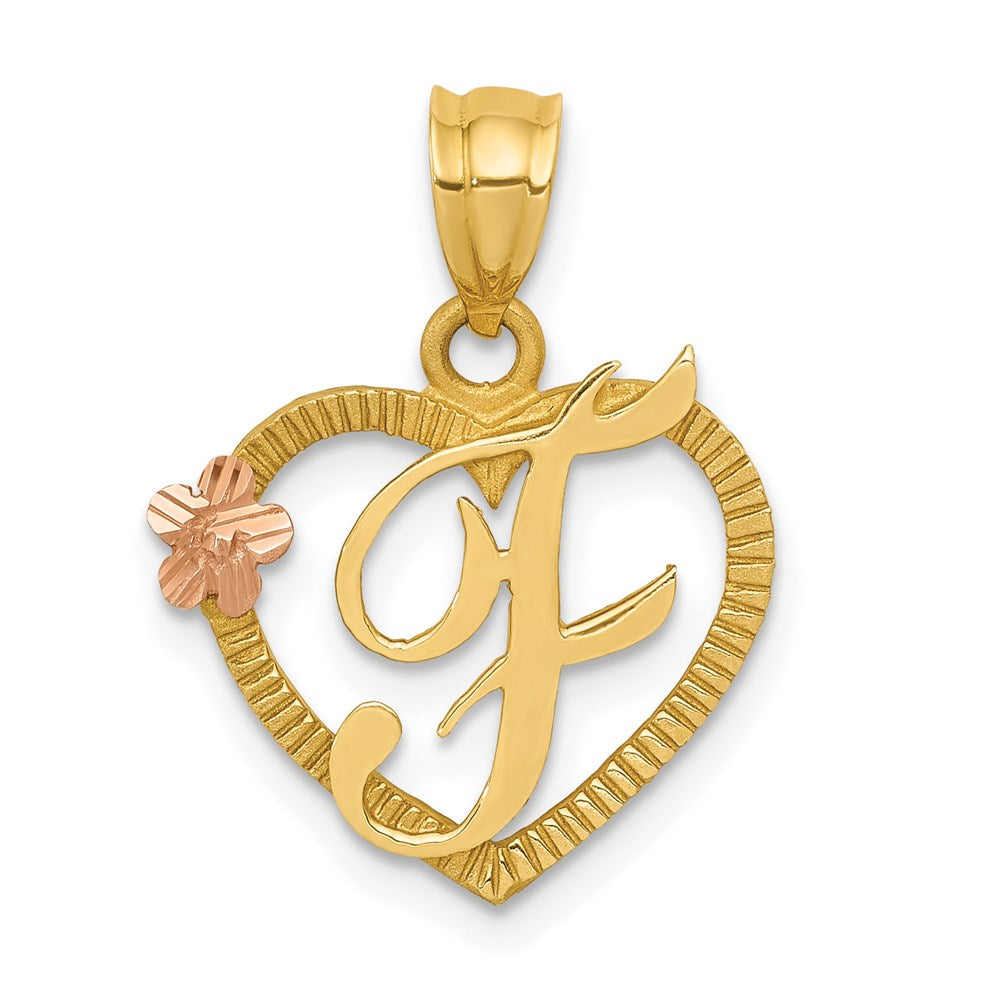 14k Two-Tone Heart Letter F  Initial Pendant