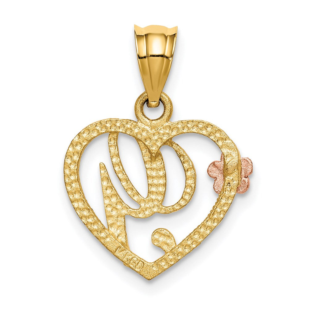 14k Two-Tone Heart Letter G  Initial Pendant