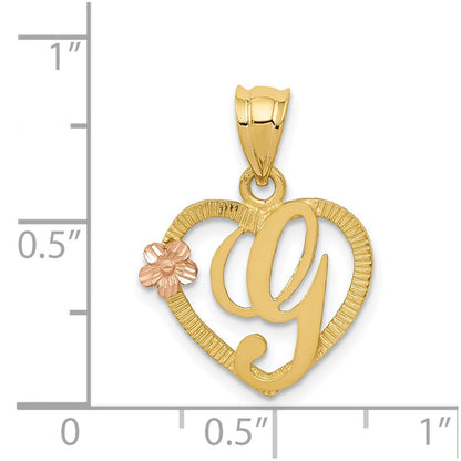 14k Two-Tone Heart Letter G  Initial Pendant