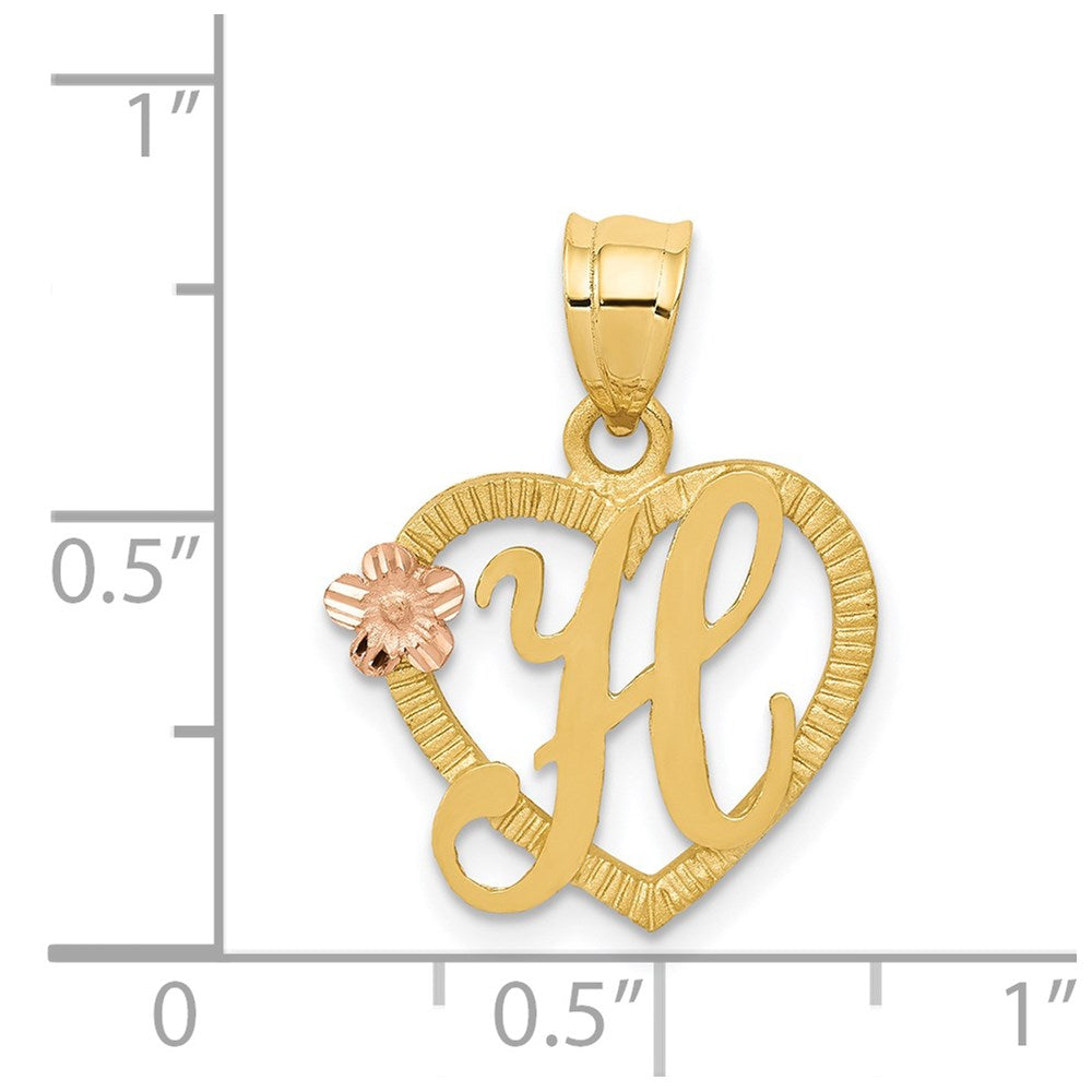 14k Two-Tone Heart Letter H  Initial Pendant