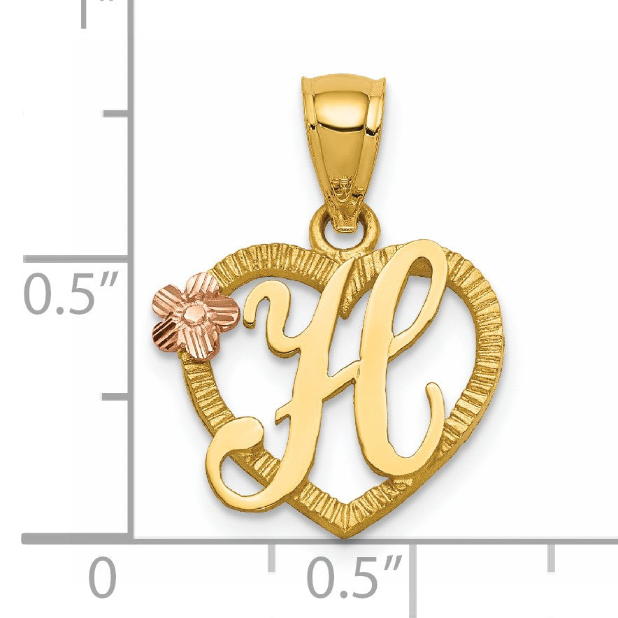 14k Two-Tone Heart Letter H  Initial Pendant