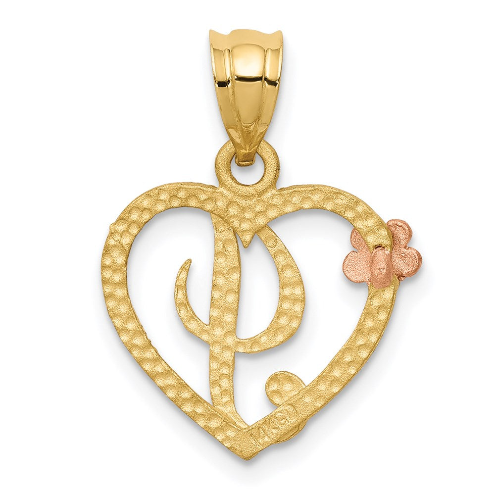 14k Two-Tone Heart Letter I  Initial Pendant