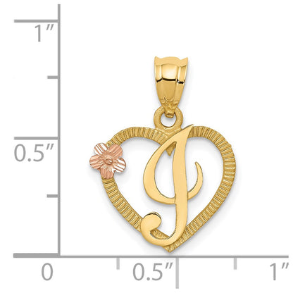 14k Two-Tone Heart Letter I  Initial Pendant