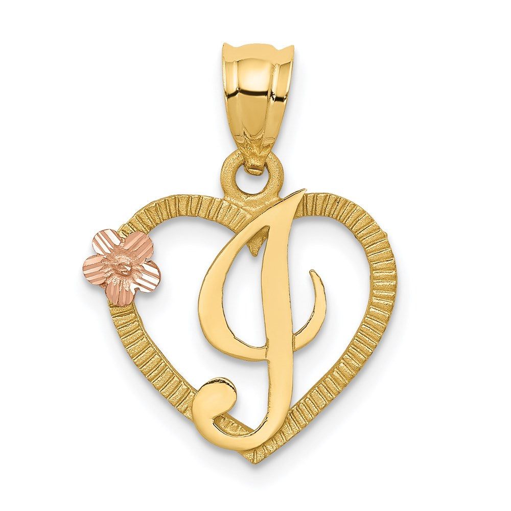 14k Two-Tone Heart Letter I  Initial Pendant