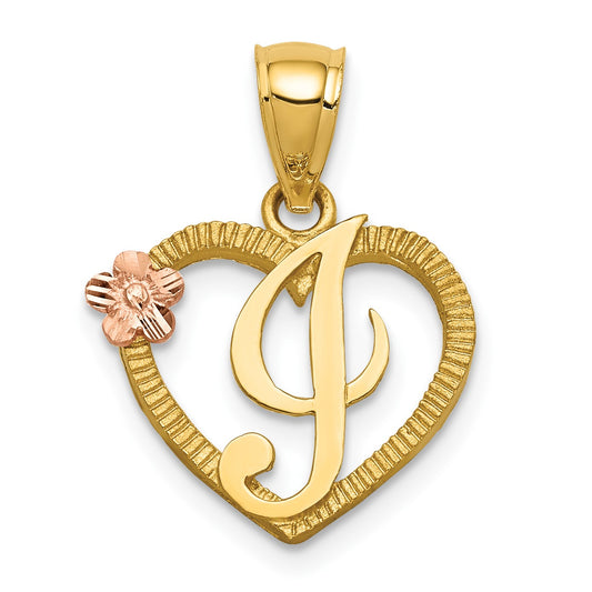 14k Two-Tone Heart Letter I  Initial Pendant