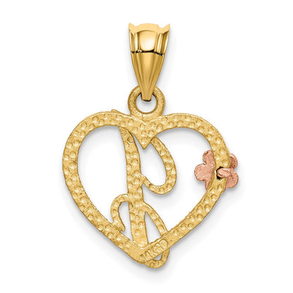 14k Two-Tone Heart Letter J  Initial Pendant