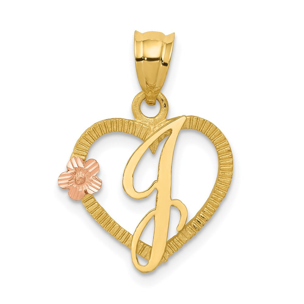 14k Two-Tone Heart Letter J  Initial Pendant