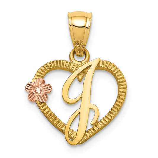 14k Two-Tone Heart Letter J  Initial Pendant