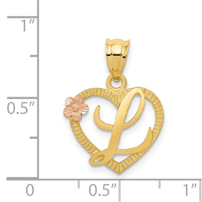 14k Two-Tone Heart Letter L  Initial Pendant