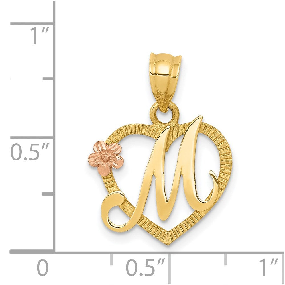 14k Two-Tone Heart Letter M  Initial Pendant