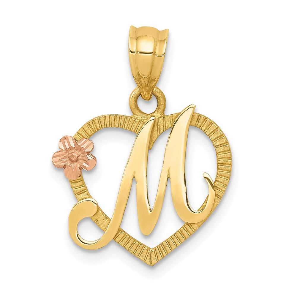 14k Two-Tone Heart Letter M  Initial Pendant