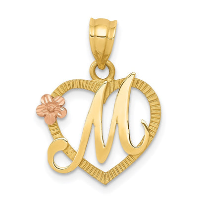 14k Two-Tone Heart Letter M  Initial Pendant