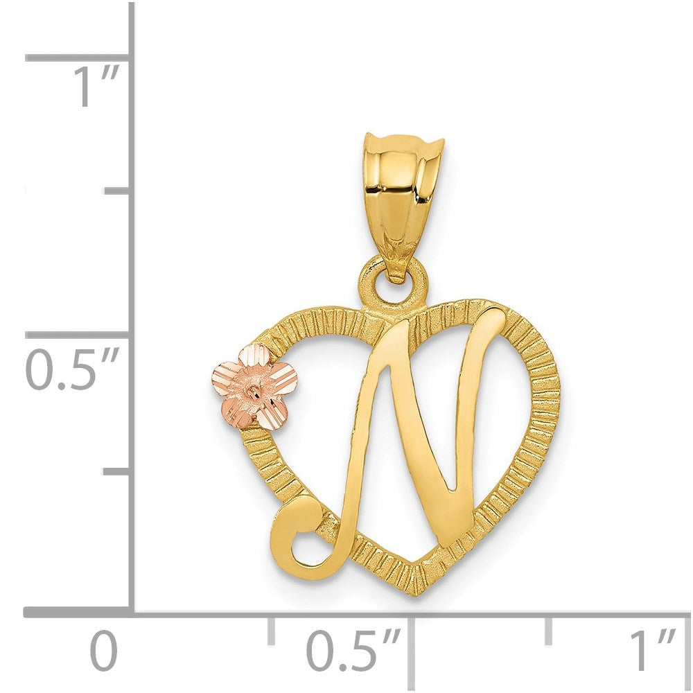 14k Two-Tone Heart Letter N  Initial Pendant