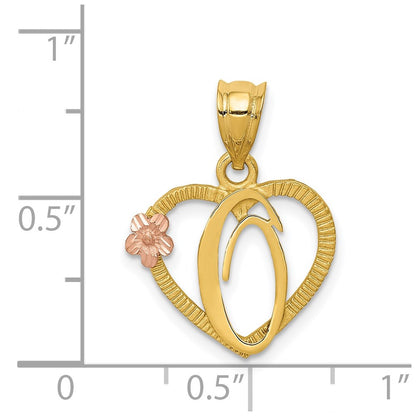 14k Two-Tone Heart Letter O  Initial Pendant