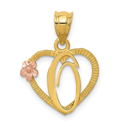 14k Two-Tone Heart Letter O  Initial Pendant