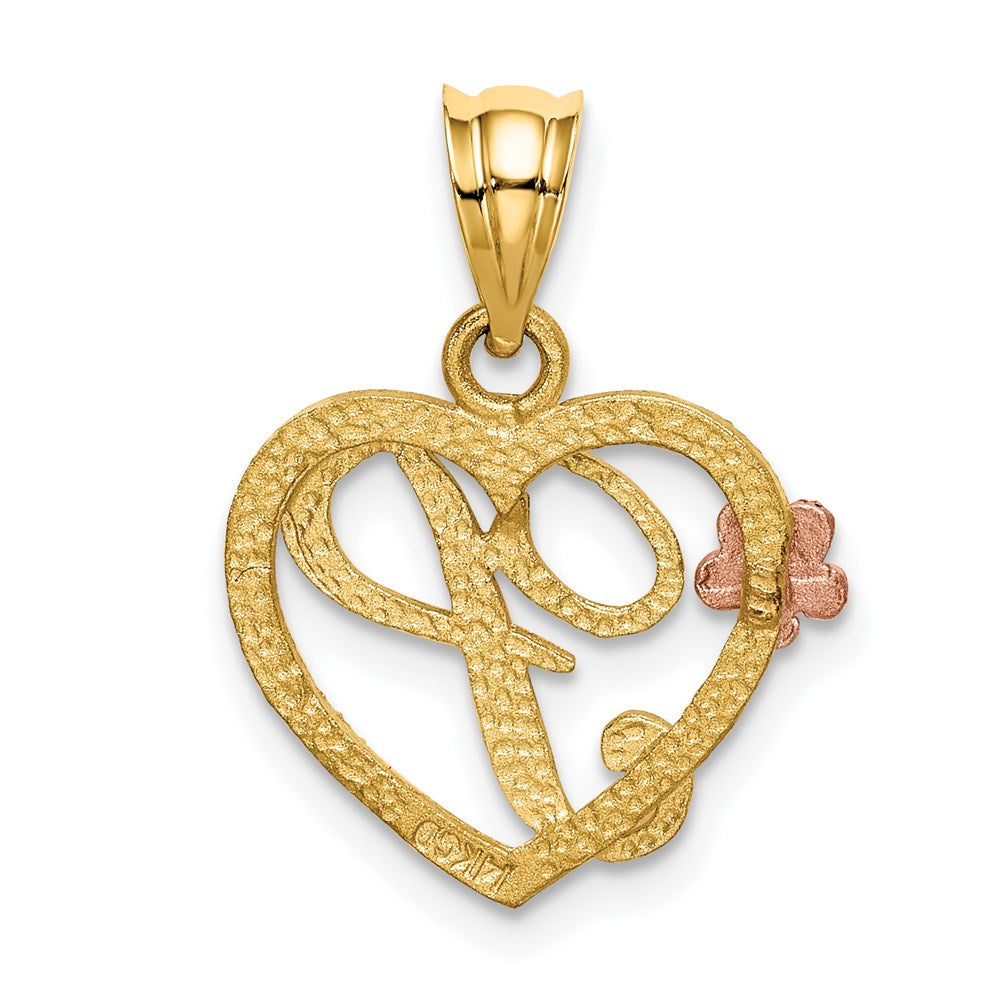 14k Two-Tone Heart Letter P  Initial Pendant