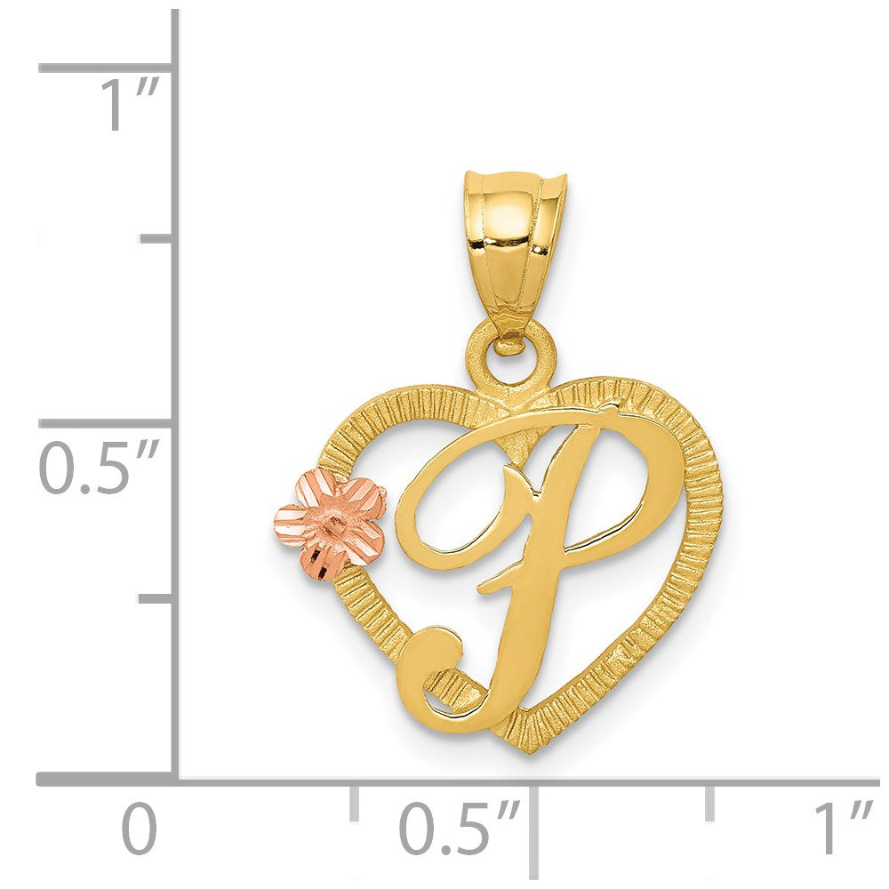 14k Two-Tone Heart Letter P  Initial Pendant