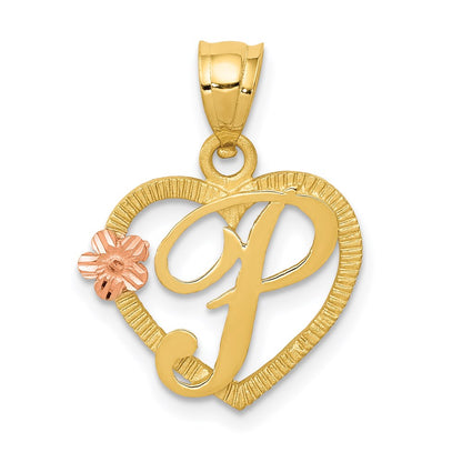 14k Two-Tone Heart Letter P  Initial Pendant