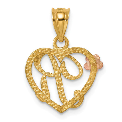 14k Two-Tone Heart Letter R  Initial Pendant