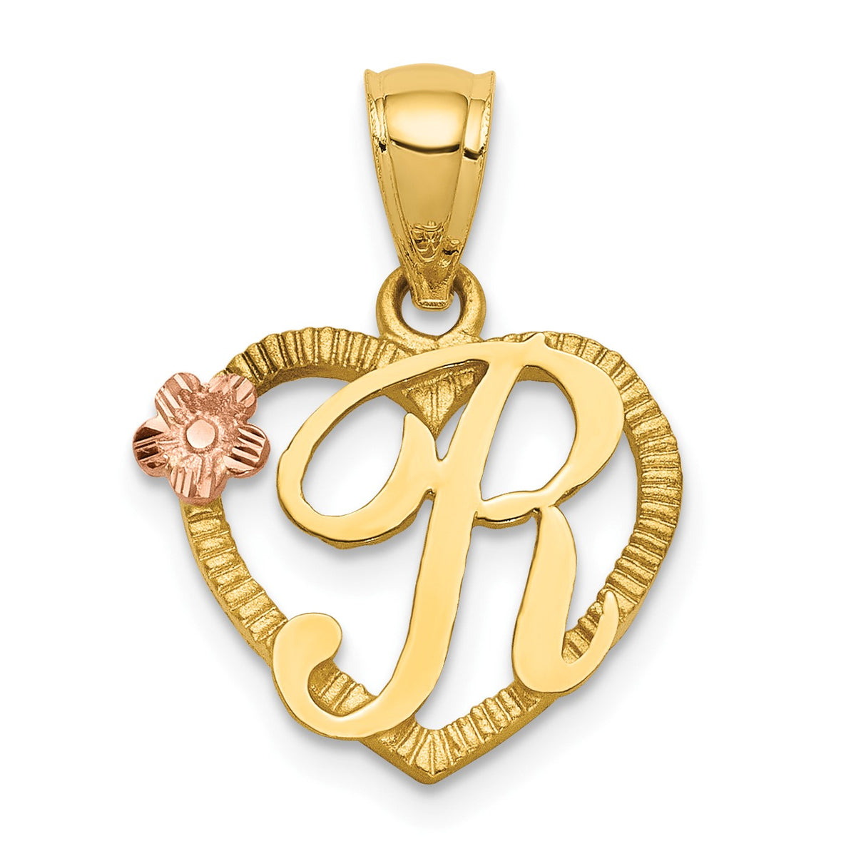 14k Two-Tone Heart Letter R  Initial Pendant