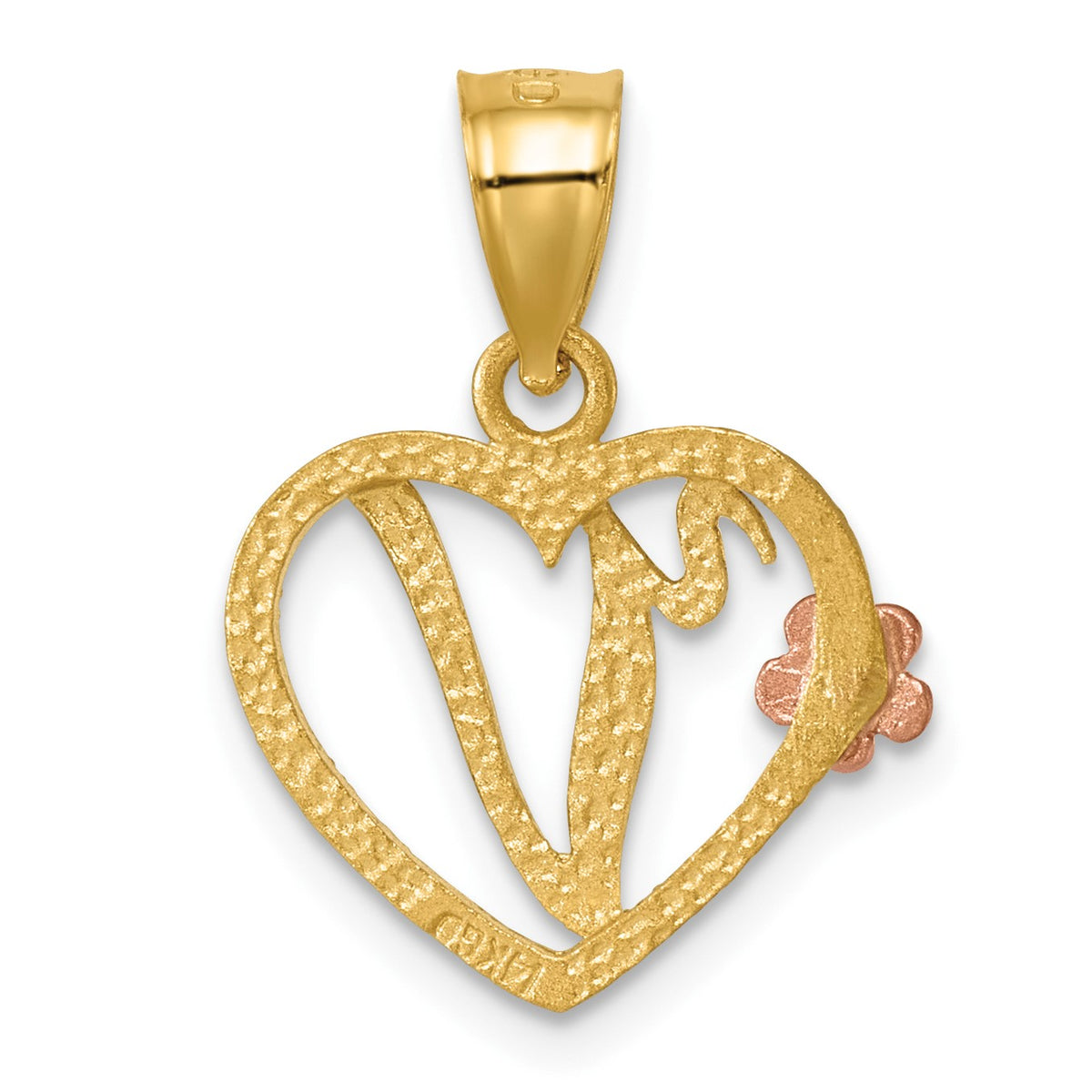 14k Two-Tone Heart Letter V  Initial Pendant