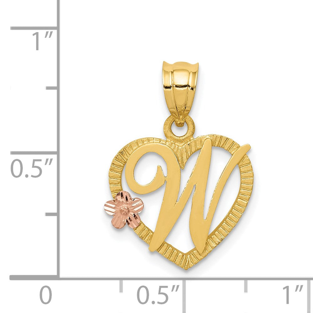 14k Two-Tone Heart Letter W  Initial Pendant