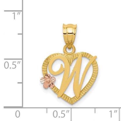 14k Two-Tone Heart Letter W  Initial Pendant