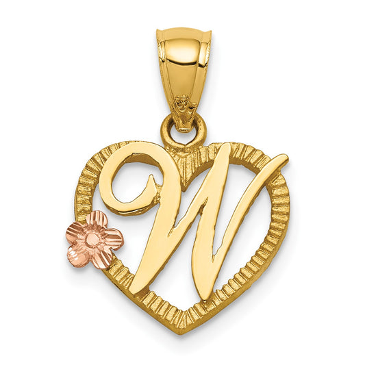 14k Two-Tone Heart Letter W  Initial Pendant